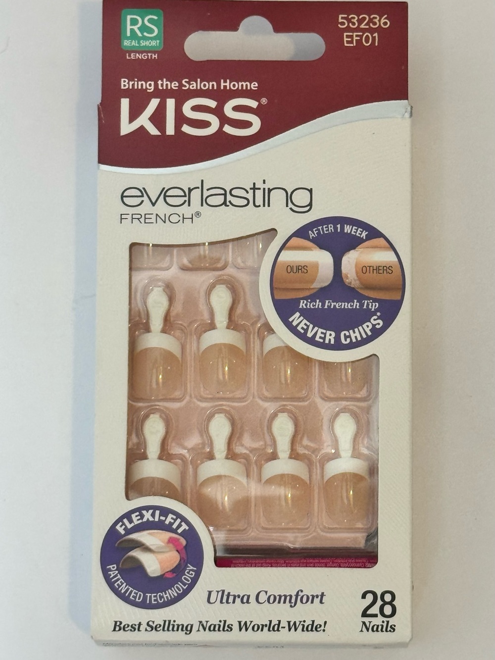 Kiss Everlasting French Press-On Nails β Nude with White Tips